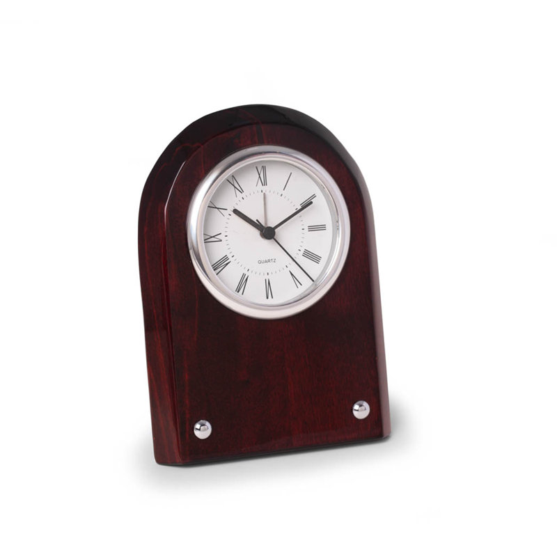 Winston Porter Analog Mahogany Solid Wood Quartz Tabletop Clock with